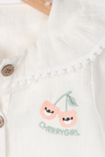 Bebek Kız Fırfırlı Yakalı Chery Nakışlı İkili Takım Krem - Görsel 7