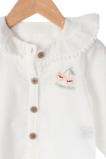 Bebek Kız Fırfırlı Yakalı Chery Nakışlı İkili Takım Krem - Görsel 6