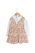 Kız Çocuk Nakışlı Yaka ve Çiçek Desenli Elbise Gömlek Takımı Bej - Görsel 3