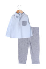 Erkek Çocuk Yarım Düğmeli Gömlek ve Pantolon İkili Takımı Mavi