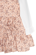 Kız Çocuk Nakışlı Yaka ve Çiçek Desenli Elbise Gömlek Takımı Bej - Görsel 6