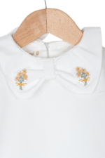 Kız Çocuk Nakışlı Yaka ve Çiçek Desenli Elbise Gömlek Takımı Bej - Görsel 4