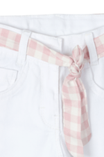 Kız Çocuk Kareli Gömlek ve Beyaz Pantolon İkili Takımı Pembe - Görsel 3