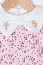 Kız Çocuk Nakışlı Yaka ve Çiçek Desenli Elbise Gömlek Takımı Pembe - Görsel 2