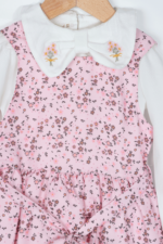 Kız Çocuk Nakışlı Yaka ve Çiçek Desenli Elbise Gömlek Takımı Pembe - Görsel 7