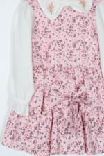 Kız Çocuk Nakışlı Yaka ve Çiçek Desenli Elbise Gömlek Takımı Pembe - Görsel 8