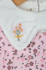 Kız Çocuk Nakışlı Yaka ve Çiçek Desenli Elbise Gömlek Takımı Pembe - Görsel 9