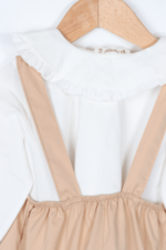 Kız Çocuk Çiçek Nakışlı Bebe Yaka Gömlek ve Salopet İkili Takımı Bej - Görsel 5