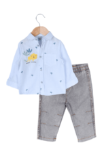 Erkek Bebek Aslan Kabartmalı Gömlek ve Kot Pantolon İkili Takımı Mavi