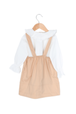 Kız Çocuk Çiçek Nakışlı Bebe Yaka Gömlek ve Salopet İkili Takımı Bej - Görsel 6