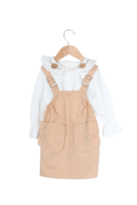Kız Çocuk Çiçek Nakışlı Bebe Yaka Gömlek ve Salopet İkili Takımı Bej