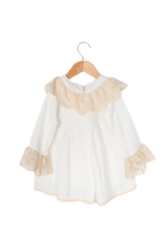 Kız Çocuk Zarif Geniş Dantel Detaylı Keten Elbisesi Krem - Görsel 6