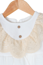 Kız Çocuk Zarif Geniş Dantel Detaylı Keten Elbisesi Krem - Görsel 5