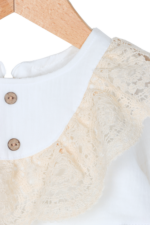 Kız Çocuk Zarif Geniş Dantel Detaylı Keten Elbisesi Krem - Görsel 2