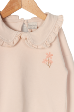 Kız Çocuk Bebe Yaka Detaylı Çiçek Nakışlı İkili Takım Bej - Görsel 4