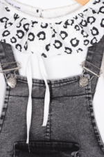 Kız Çocuk Desenli Bebe Yakalı Şifon Gömlek ve Salopet İkili Takımı Kot - Görsel 2