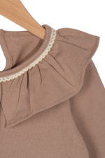 Kız Çocuk Fırfırlı ve Dantel Detaylı Sweatshirt Kahverengi - Görsel 2
