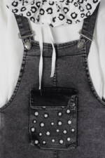 Kız Çocuk Desenli Bebe Yakalı Şifon Gömlek ve Salopet İkili Takımı Kot - Görsel 6