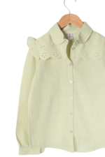 Kız Çocuk Çiçek Nakış Detaylı Fırfırlı Gömlek Açık Yeşil - Görsel 2