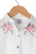 Kız Bebek Çiçek Nakışlı Gömlekli İkili Takım Krem - Görsel 2