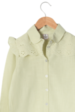 Kız Çocuk Çiçek Nakış Detaylı Fırfırlı Gömlek Açık Yeşil - Görsel 3