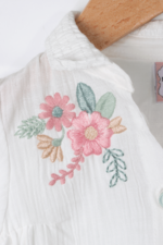 Kız Bebek Çiçek Nakışlı Gömlekli İkili Takım Krem - Görsel 3