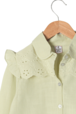 Kız Çocuk Çiçek Nakış Detaylı Fırfırlı Gömlek Açık Yeşil - Görsel 4