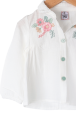 Kız Bebek Çiçek Nakışlı Gömlekli İkili Takım Krem - Görsel 4