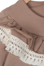 Kız Çocuk Fırfırlı ve Dantel Detaylı Uzun Kollu Sweatshirt Kahverengi - Görsel 4