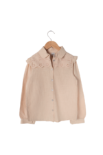 Kız Çocuk Çiçek Nakış Detaylı Fırfırlı Gömlek Bej