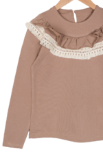 Kız Çocuk Fırfırlı ve Dantel Detaylı Uzun Kollu Sweatshirt Kahverengi - Görsel 5
