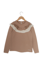 Kız Çocuk Fırfırlı ve Dantel Detaylı Uzun Kollu Sweatshirt Kahverengi