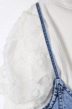 Kız Çocuk Kol Pul Nakışlı Kollu Tişört ve Salopet İkili Takımı Kot - Görsel 6