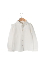 Kız Çocuk Çiçek Nakış Detaylı Fırfırlı Gömlek Krem