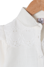 Kız Çocuk Çiçek Nakış Detaylı Fırfırlı Gömlek Krem - Görsel 2