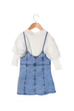 Kız Çocuk Kol Pul Nakışlı Kollu Tişört ve Salopet İkili Takımı Kot - Görsel 3