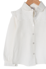 Kız Çocuk Çiçek Nakış Detaylı Fırfırlı Gömlek Krem - Görsel 4