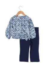 Kız Çocuk Bağlamalı Zebra Desenli Bluz ve Kumaş Pantolon İkili Takımı Lacivert - Görsel 2