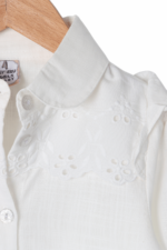 Kız Çocuk Çiçek Nakış Detaylı Fırfırlı Gömlek Krem - Görsel 5