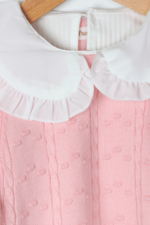 Kız Çocuk Fırfırlı Yaka Triko Yelekli ve Kot Pantolon 3'lü Takımı Pembe - Görsel 2