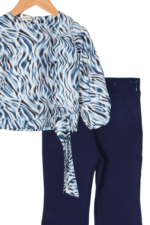 Kız Çocuk Bağlamalı Zebra Desenli Bluz ve Kumaş Pantolon İkili Takımı Lacivert - Görsel 3