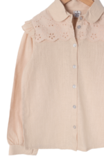 Kız Çocuk Çiçek Nakış Detaylı Fırfırlı Gömlek Bej - Görsel 5