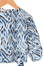 Kız Çocuk Bağlamalı Zebra Desenli Bluz ve Kumaş Pantolon İkili Takımı Lacivert - Görsel 5