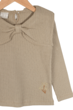Kız Çocuk Fiyonklu Uzun Kollu Çizgili Sweatshirt Haki - Görsel 2