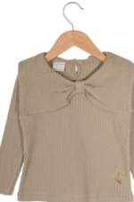 Kız Çocuk Fiyonklu Uzun Kollu Çizgili Sweatshirt Haki - Görsel 3