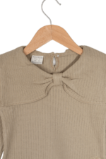 Kız Çocuk Fiyonklu Uzun Kollu Çizgili Sweatshirt Haki - Görsel 4