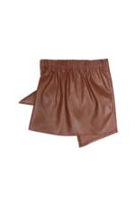 Kız Çocuk Şık Yazılı Bluz ve Deri Etekli İkili Takım Beyaz-Kahverengi - Görsel 3