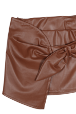 Kız Çocuk Şık Yazılı Bluz ve Deri Etekli İkili Takım Beyaz-Kahverengi - Görsel 4