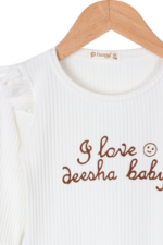 Kız Çocuk Şık Yazılı Bluz ve Deri Etekli İkili Takım Beyaz-Kahverengi - Görsel 5