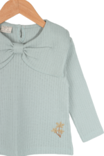 Kız Çocuk Fiyonklu Uzun Kollu Çizgili Sweatshirt Yeşil - Görsel 2